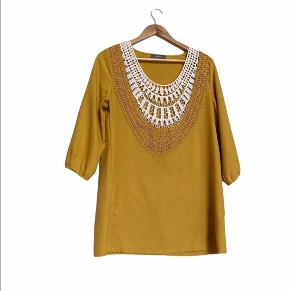 Umgee Crocheted Yellow Boho Dress - Picture 1 of 3